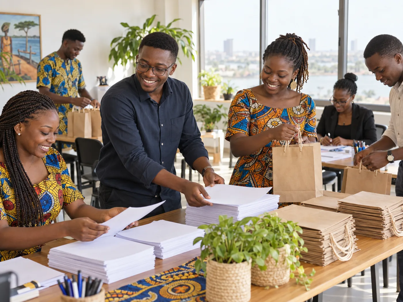 L’équipe et des bénévoles préparent ensemble un événement de la fondation